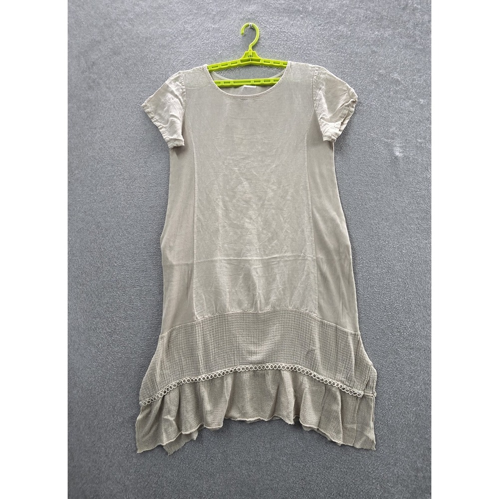 7 Agosto Women Blouse L Beige Cotton Linen Ruffle Lace Made In Italy